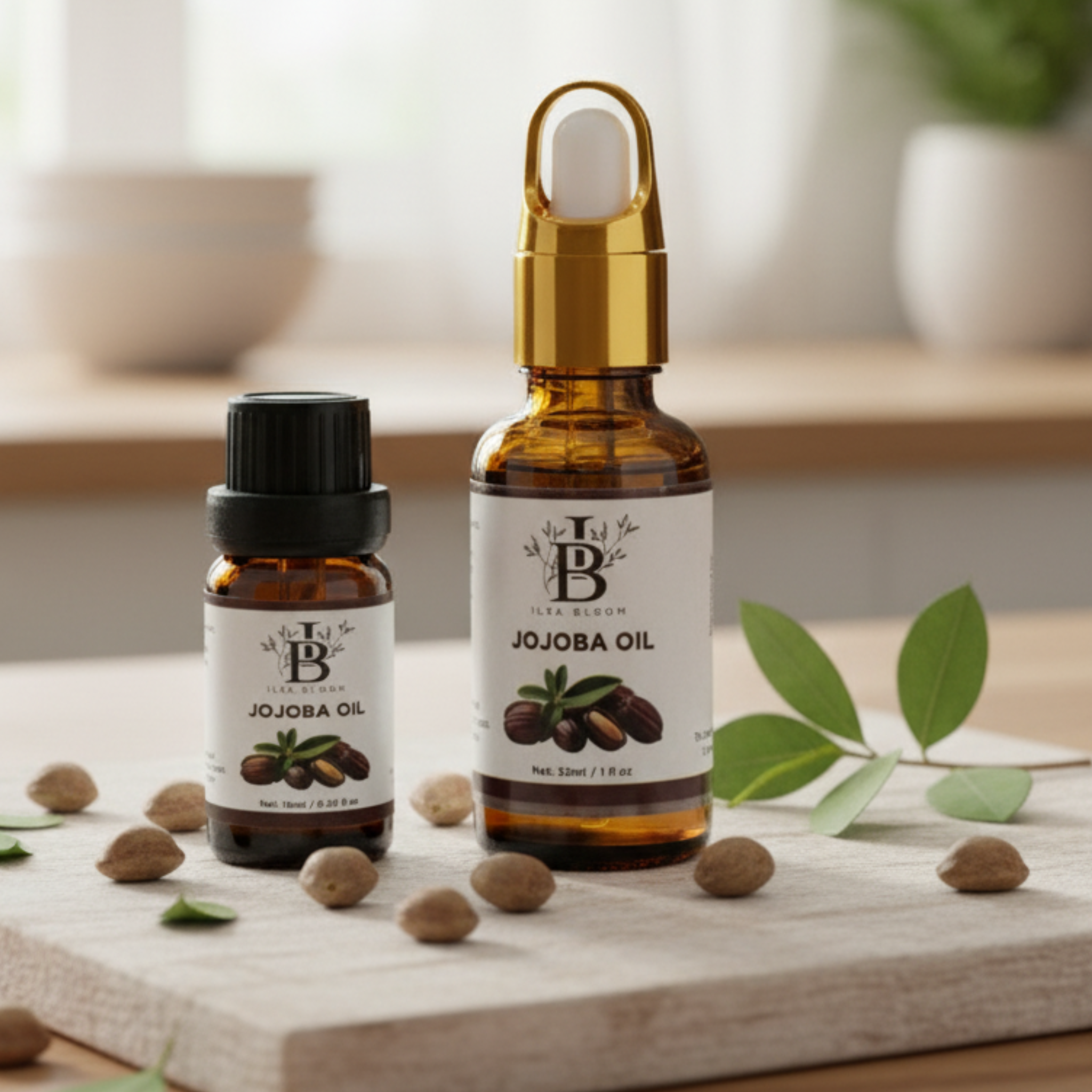 Jojoba Oil – 100% Pure Cold Pressed bottle front
Jojoba oil for skin hydration and balance
Pure jojoba oil for hair nourishment and shine
Cold pressed jojoba oil – lightweight and non greasy
High quality jojoba oil in glass bottle
Skin friendly jojoba oil – non comedogenic
Jojoba oil for facial use and skin care
Jojoba oil for scalp massage and hair roots
Jojoba oil dropper bottle – premium quality
Pure cold pressed jojoba oil – daily use
