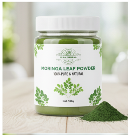 Moringa Leaf Powder jar packaging
